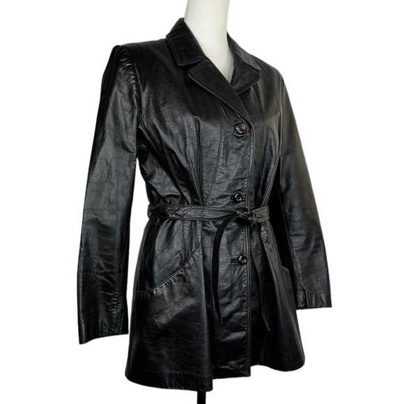 Women’s Genuine Leather Belted Button Up Jacket - Picture 3 of 11